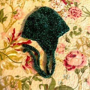Hand Crochet green velvet baby flap hat 36 months old